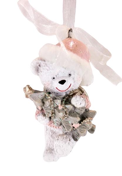 Christmas Pendant Teddy Bear with Christmas Tree Pink