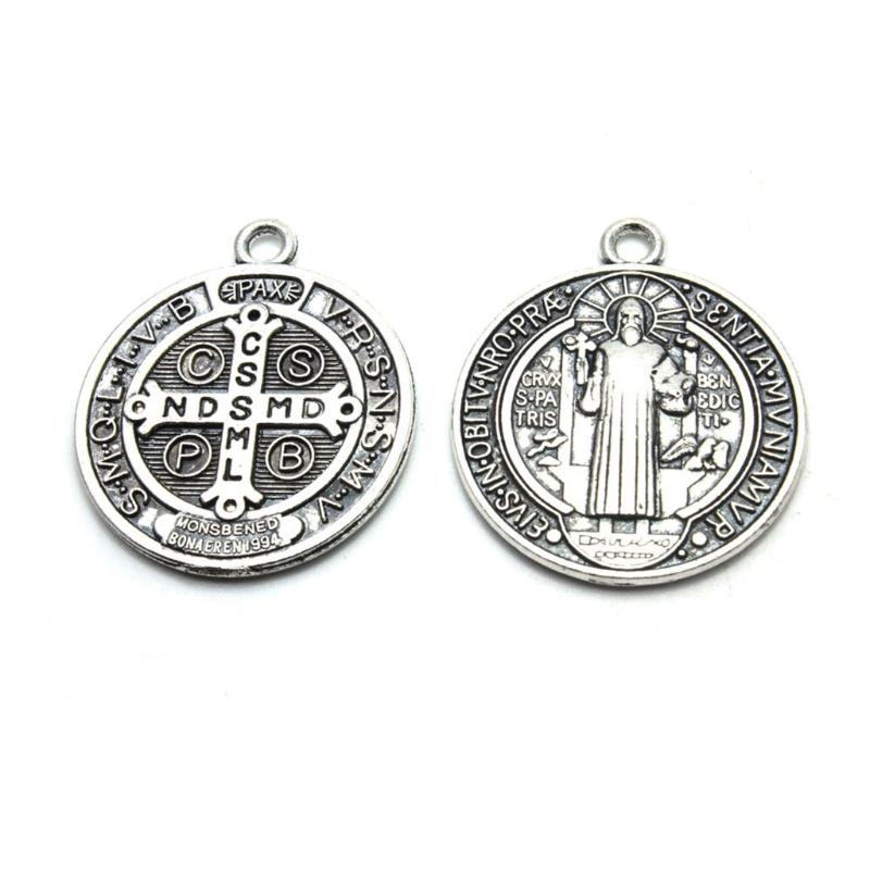 10 Pcs Saint Christopher/Michael/Jude Medal Necklace Zinc Alloy Saint Benedict Nursia Patron Against Evil Medal Pendant