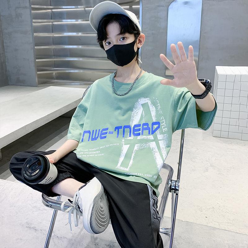 Boys' Summer Suits, Short-sleeved Trousers, Big Children, Boys, Handsome Trendy Summer Clothes, Casual Two-piece Suit