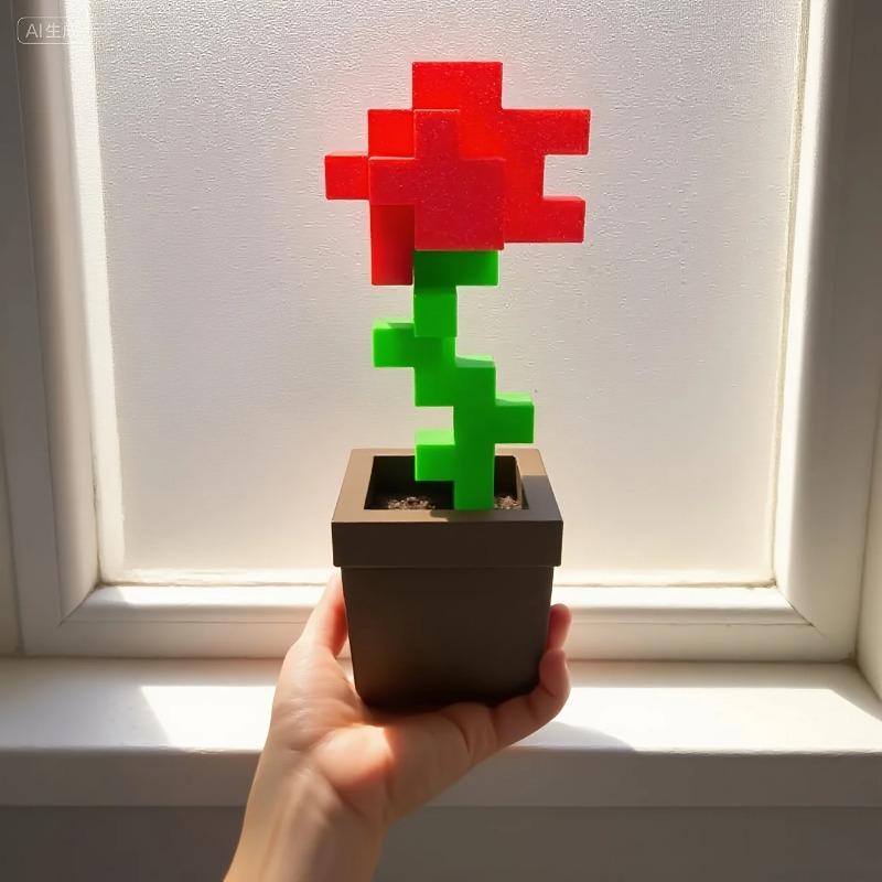 Pixel rose decoration, 3D printed unique floral decoration, plastic flower products suitable for bedside tables, desktops, furniture decorations