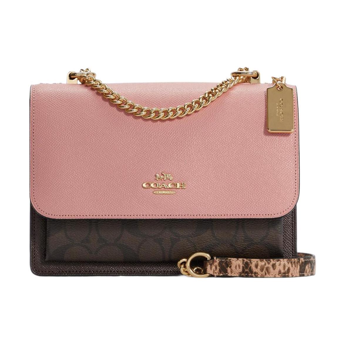 

Новая сумка-цепочка COACH Klare из канвы и кожи, сумка на плечо, сумка кроссбоди среднего размера, женская, коричневая с монограммой и нежно-розовая C7589-IMTL9 21.6*6.9*15.7CM