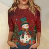 3/4 Sleeve Shirts For Women Print Christmas Tees Blouses Casual Plus Size Basic Tops Pullover