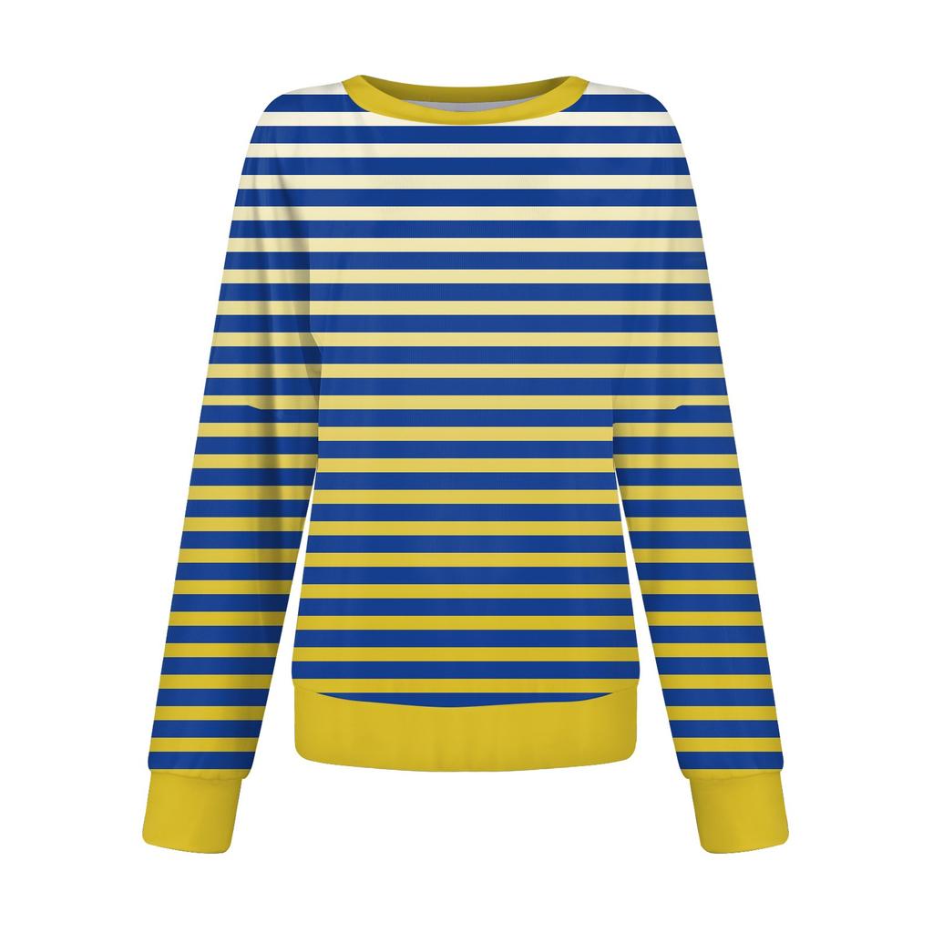 Ladies' Casual Loose Tunic Tops Crewneck Knitted Ribbed Shirts Printing Long Sleeve  Pullover Top