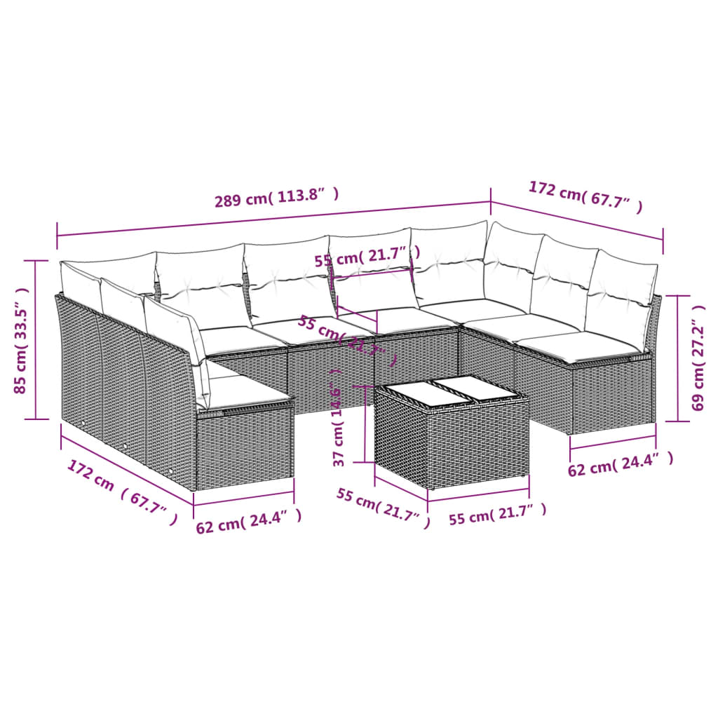 Vidaxl 10-Cz. Conjunto de Móveis de Jardim com Almofadas, Polirattan Castanho