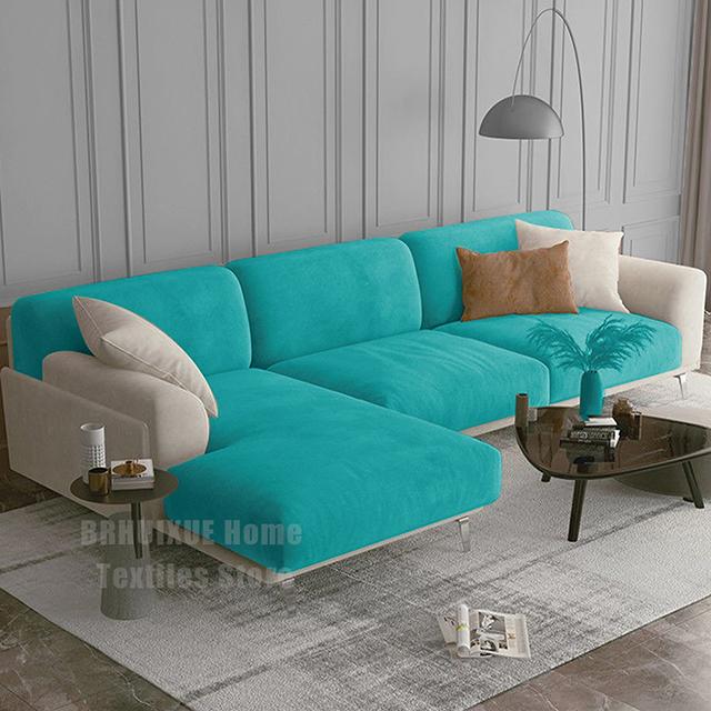 Velvet Sofa Seat Cushion Cover Stretch Plush Thicken Sofa Cover For Living Room L Shape Luxury Corner Furniture Sofa Slipcovers
