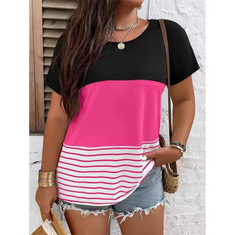 

Women s T-shirt Colorful Stripes 3d Printing V-neck Tops Summer Ladies Casual Simple Fashion Loose Large Version T-shirt S