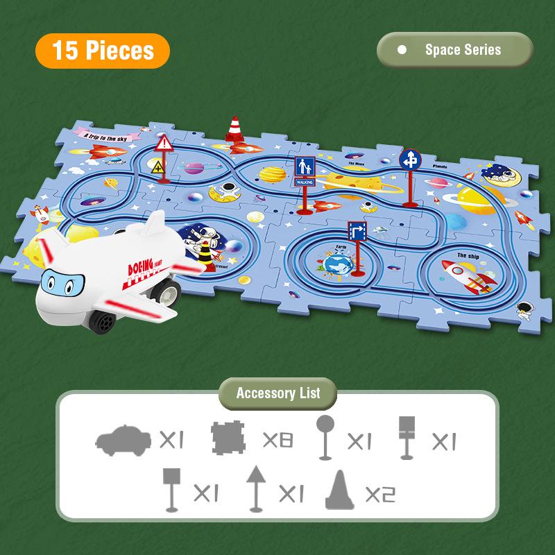 Puzzle Set Electric Tram Children's Toys DIY Track Play Mat Railroad Car Mini Road Signs Scene Jigsaw Puzzle Toys Boy Girl Gifts