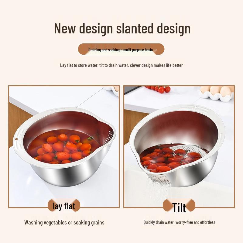 304 Stainless Steel Multi-functional Colander: Rice, Vegetable, and Fruit Washing Basket