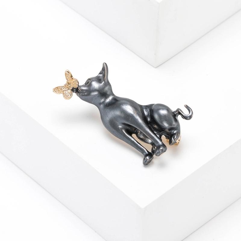 Playful Puppy Animal Pin Secure Clip Design Dog And Butterfly Brooch Fashion Accessory Everyday Wear