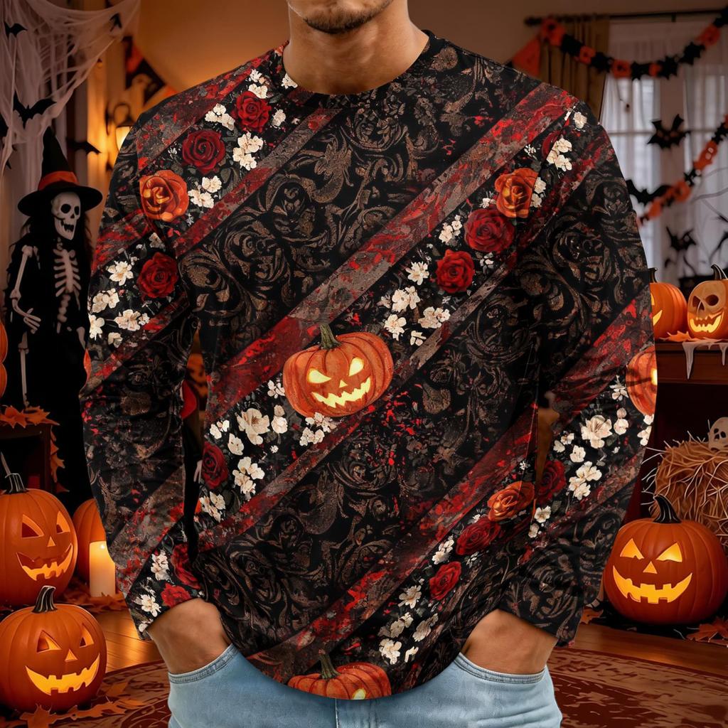 Men's Halloween Print Round Neck Long Sleeve T-Shirt