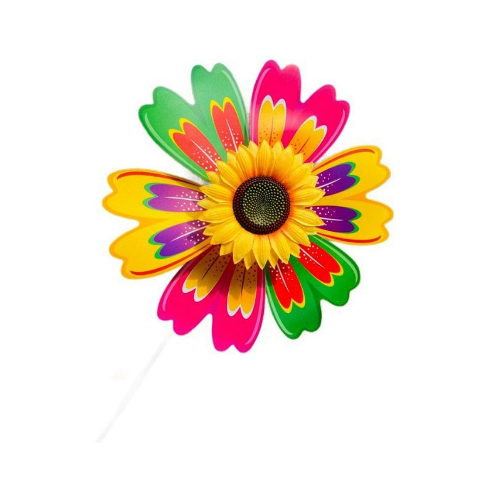 Multistyles Sunflower Windmill Liucai Wave Point Pvc Stake Standing Lawn Flower Pinwheel Diameter 36Cm Garden Yard Wind Spinner