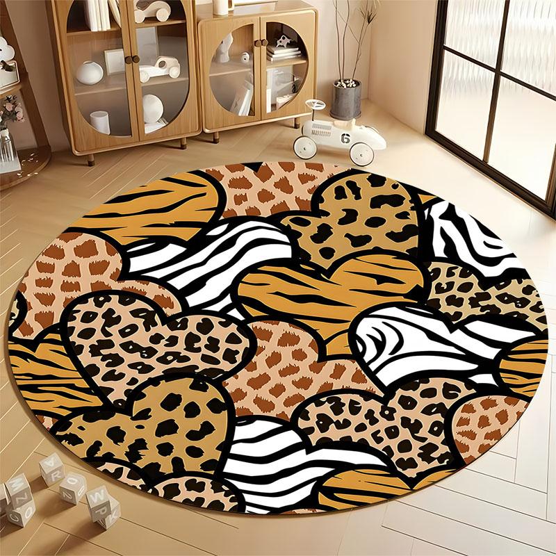 

Animal Print Heart Pattern Round Rug for Modern Living Spaces round carpet for home sofa bedroom, gift Diameter 60cm