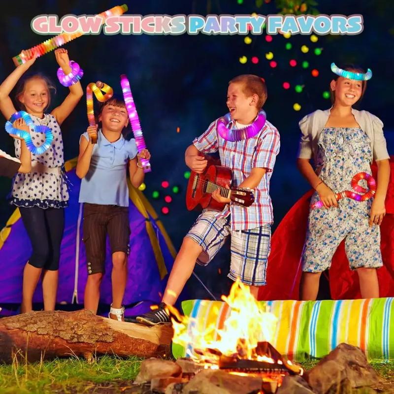 

6Pcs Led Flash Tubes Sensory Toy Adult Stress Relieve Toys Kid Autism Anti Stress Plastic Bellows Children Squeeze Toy 6PCS