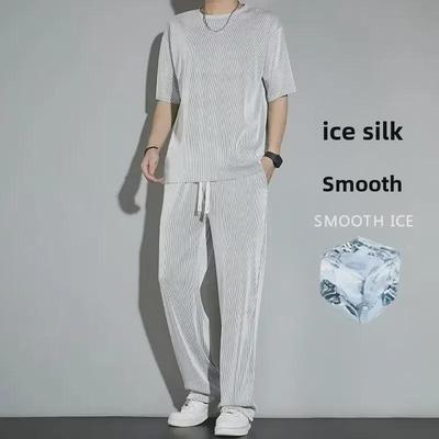 Herren Sommer Schnelltrocknend Eis-Seide Zweiteiler: Locker sitzendes Kurzarm-T-Shirt & Shorts