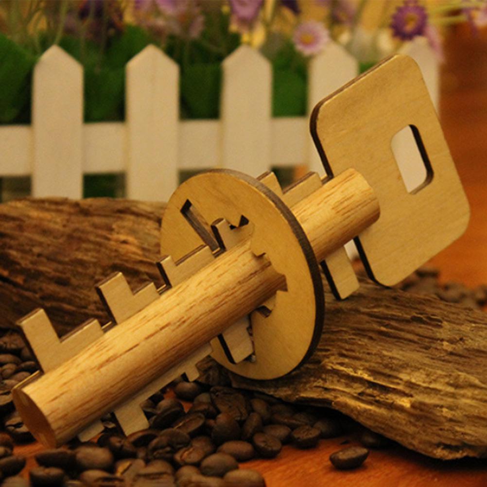 children Funny Kong Ming Lock Toys Wooden Toy Unlock Puzzle Key Intellectual Educational Stress