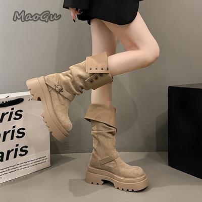 Fashion Autumn Winter Footwear Height Increase Women Knee-High Boots Fashion Slip On Long Botas De Mujer Size 35-39 Botas Largas Mujer