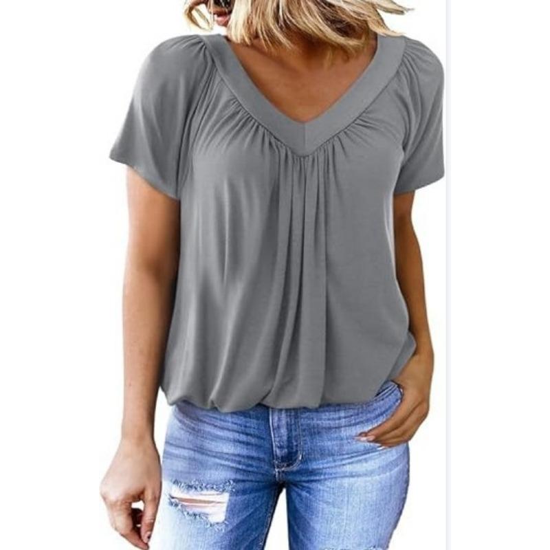 Personalized V-neck Raglan Sleeve Pleated Casual Daily Home T-shirt
