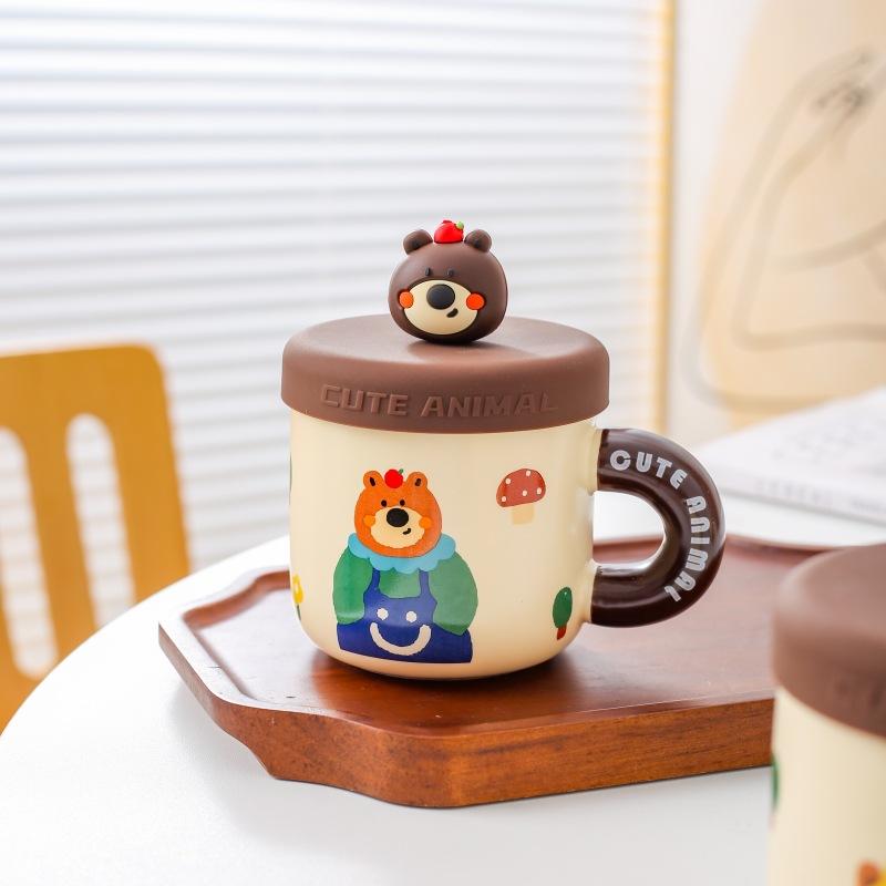 Creative Cartoon Mug Ceramic Cup Water Cup with Lid Cute Coffee Cup Children Water Cup Gift Birthday Gift