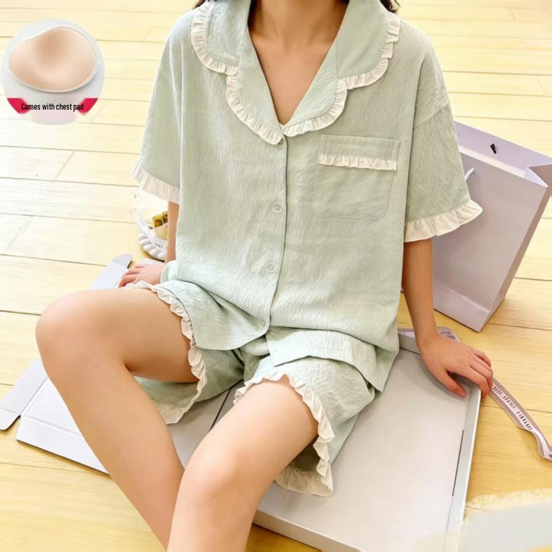 Women's Cloud Cotton Lace Pajama Cardigan Set - Spring & Autumn Collection