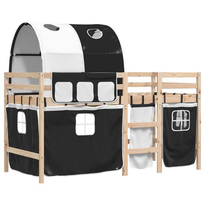 VidaXL Lit Mezzanine Enfants avec Tunnel, Lit Intermédiaire avec Rangement, Meuble de Chambre à Coucher, Moderne, Blanc/Noir 3283844
