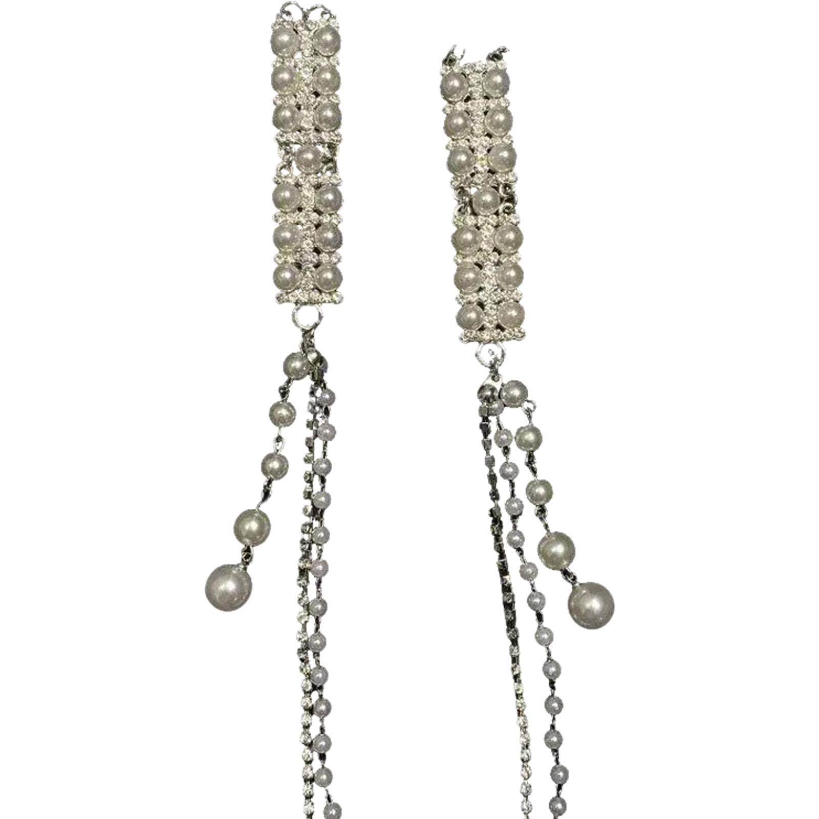 

Luxurious Bridal Hair Accessory Sophisticated Silver Tassels Hairpin Rhinestones and Pearls Hairpiece for Parties T3