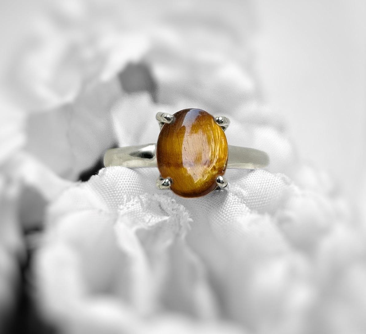 

Natural Tiger s Eye 925 Sterling Silver Adjustable Statement Ring Gift For Her Birthday Gift For Mom, Oval Shape Tiger Stone Silver Rings.