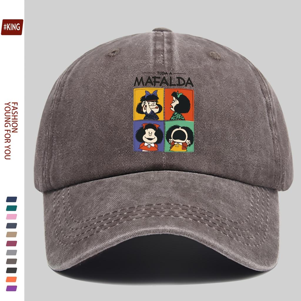 Simple Cartoon Four-Grid Printed Washed Vintage Soft Top Sunshade Baseball Cap Unisex Versatile Baseball Cap