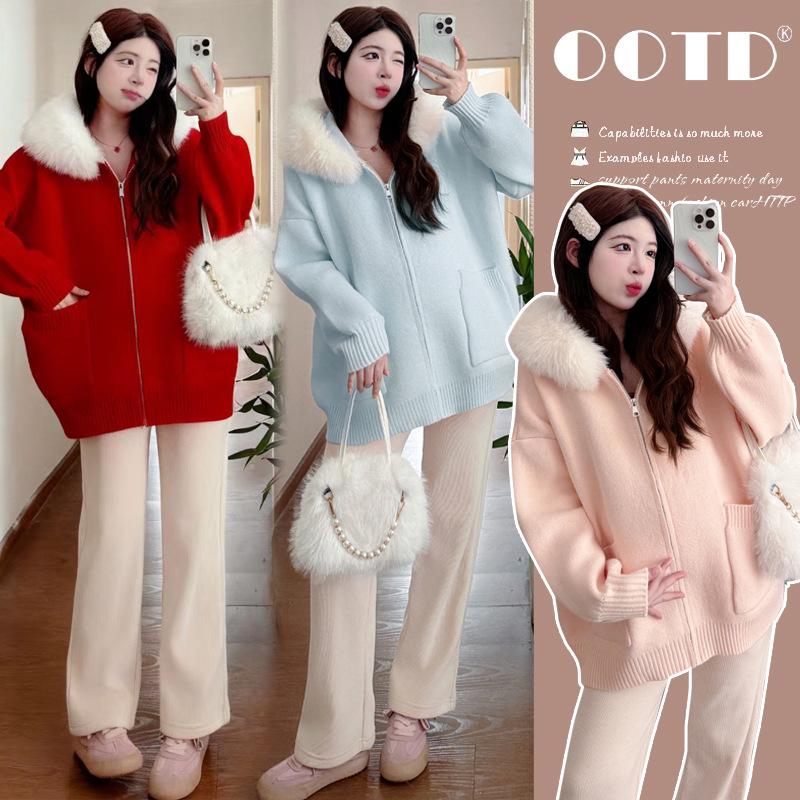 2025 Elegant Maternity Hooded Cardigan: Chic, Thick, Versatile Autumn/Winter Wear Large розовый