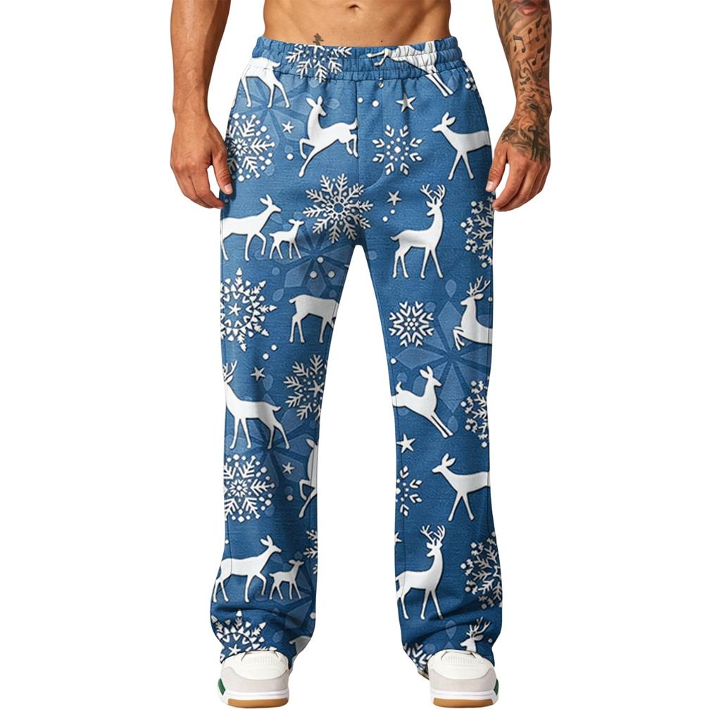 Men's Loose Fit Christmas Print Casual Pants with Pockets for Holiday Daily Wear