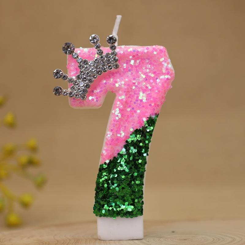 Color Block Number Birthday Candle Cake Decoration First Year Celebration Crown Birthday Candle