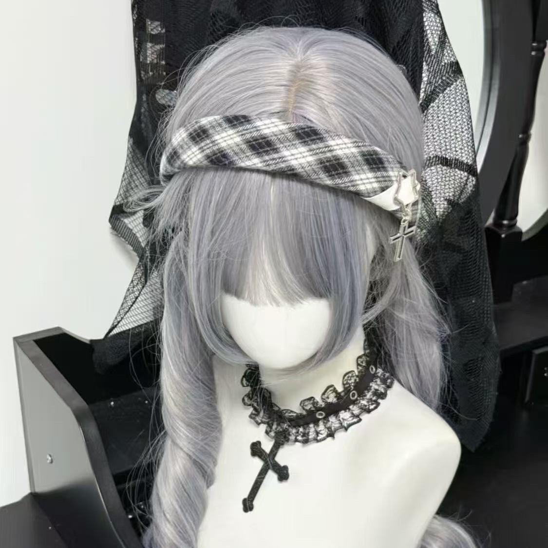 

Ручная работа Tian Sheng Милая Лолита Черно-белая Клетчатая Повязка на Голову с Кожаной Пряжкой