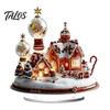Winter Themed Decorative Art Christmas Acrylic Ornament, 2D Flat Snowy Cottage Ornament with Base, Small for Desk Display Santa Snowman Table