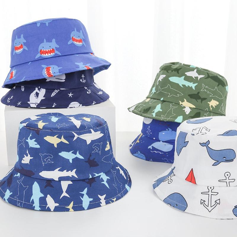 1 Piece Cotton Breathable Kids Fisherman Hat 0-4 Years Cartoon Printing Whale Baby Bucket Hat Infant Toddle Sun Hat