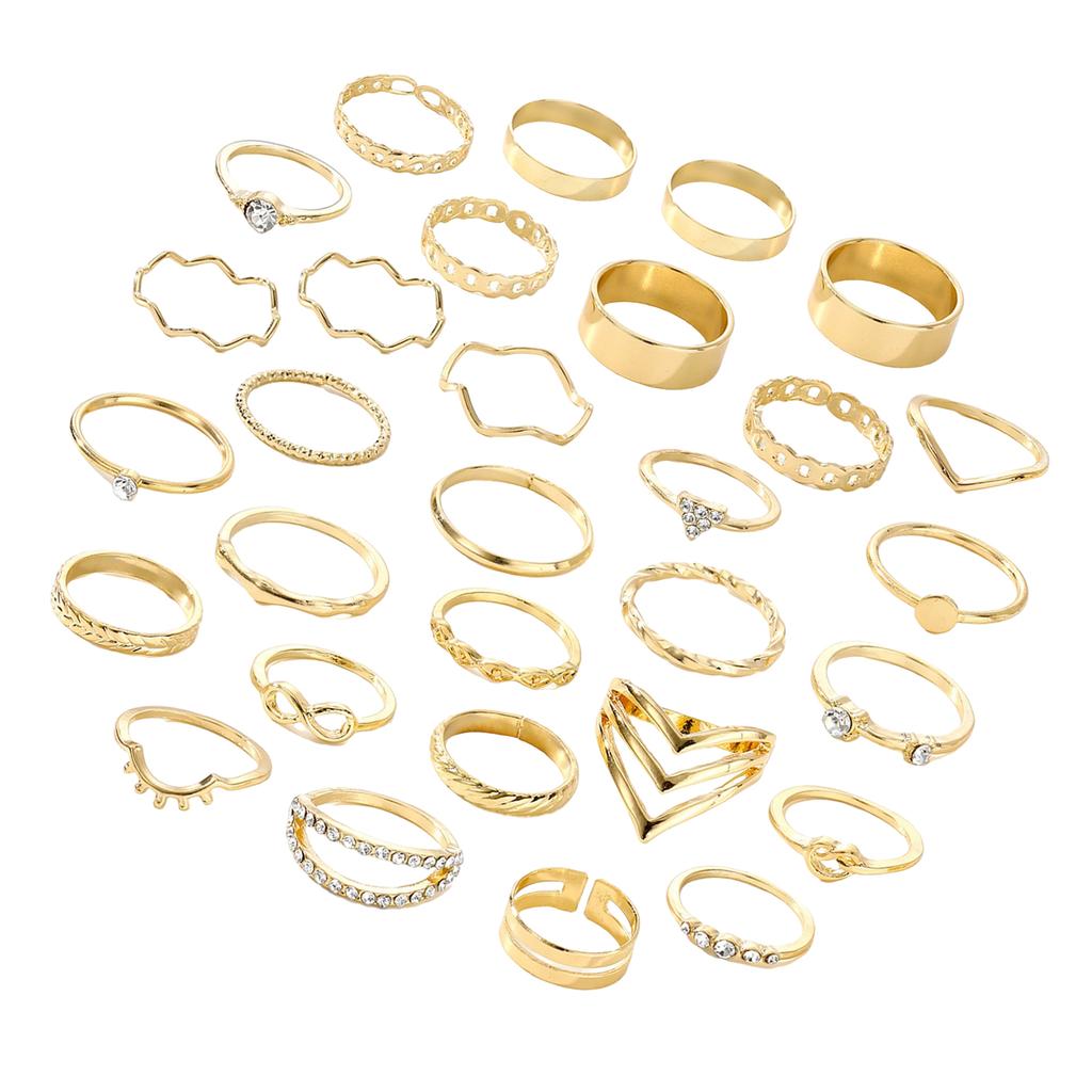 Silver/Gold Color Rings Set Elegant Stacking Geometric Finger Rings Jewelry for Women Daily Outfits Party Accessories