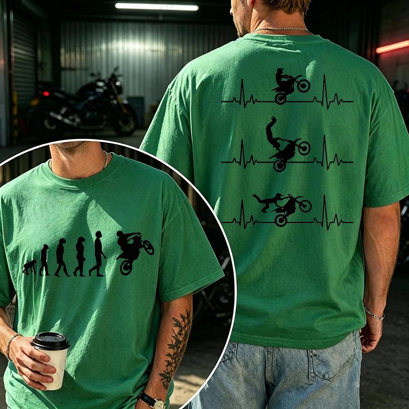 Dirt Bike Evolution Shirt Motocross Heartbeat T‑shirt Men Women Motorcycle Graphic Tees Motorbike T‑shirt Biker Rider Gift To