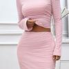 Seturi de două piese pentru femei, sexy, elegante, cu dungi, tricotate cu mâneci lungi, crop top și fuste lungi Seturi ocazionale la modă nouă