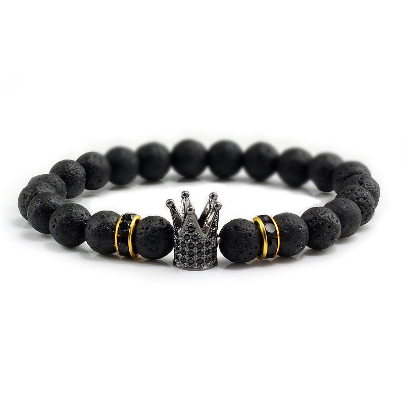 Wish Alloy Turquoise Rhinestone Crown Bracelet: Volcanic Stone Men's Jewelry Gift