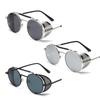 Steampunk Side Wind Proof Mesh Flip Round Metal Sunglasses