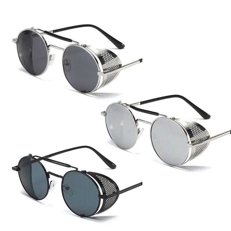 Steampunk Side Wind Proof Mesh Flip Round Metal Sunglasses