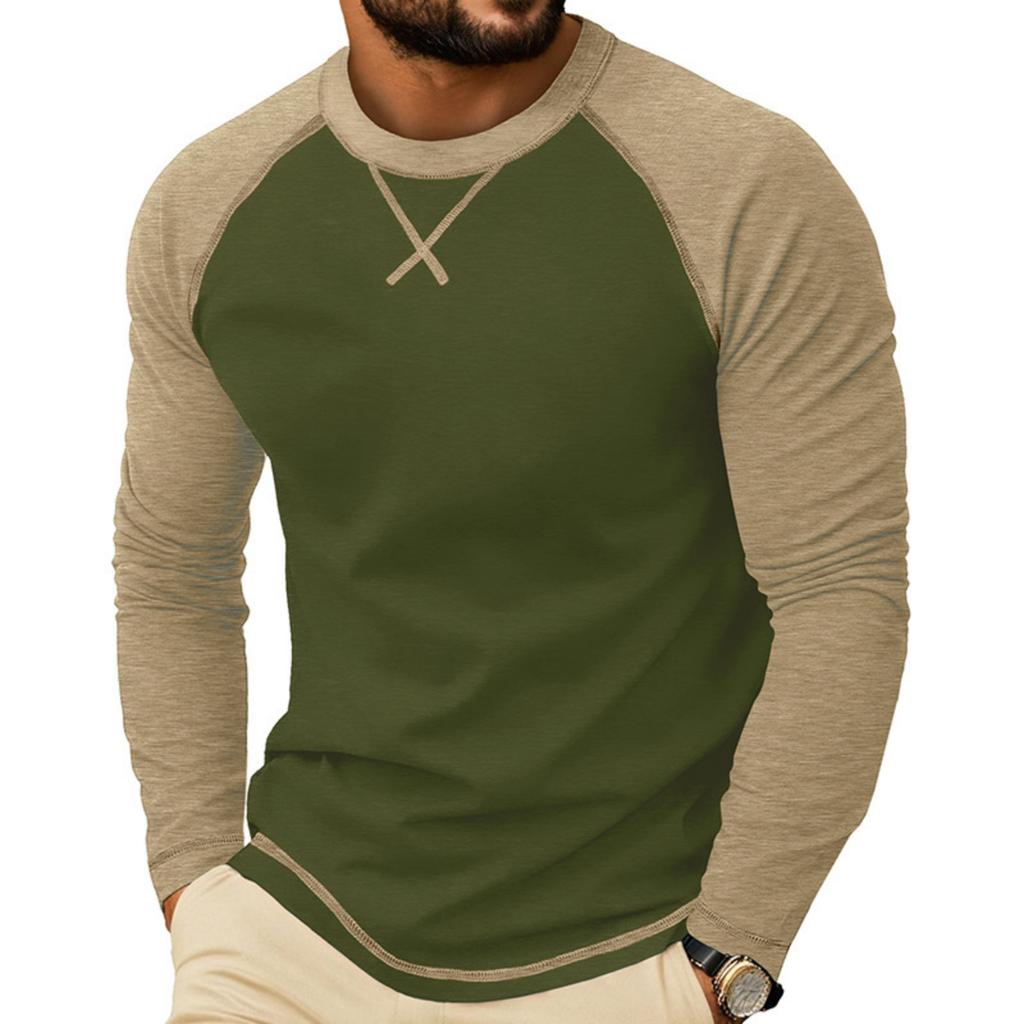 Herren Langarm Rundhals Freizeit T-Shirt Raglanärmel Kontrastnähte Leicht Atmungsaktiv Oberteil für den Alltag