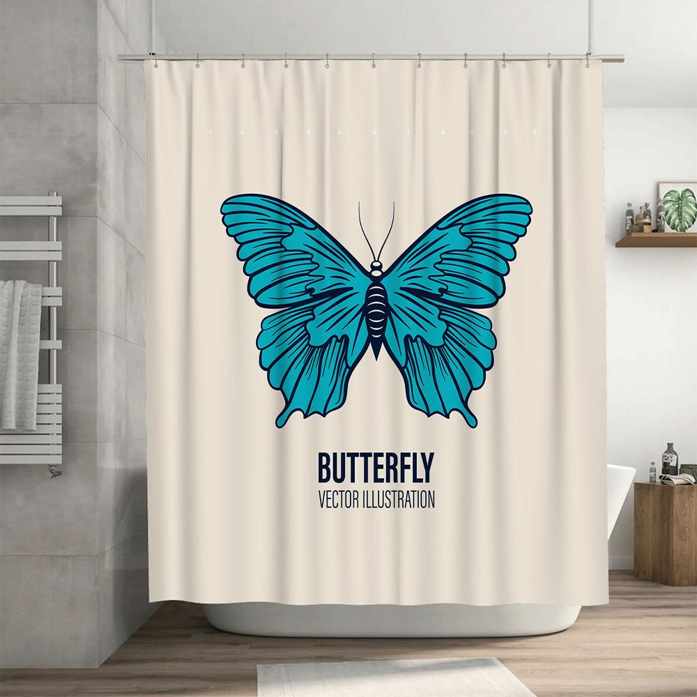 Blue Butterfly Shower Curtain Decorative Home Bath Accessories Printing Bathroom Wall Hanging Waterproof Fabric