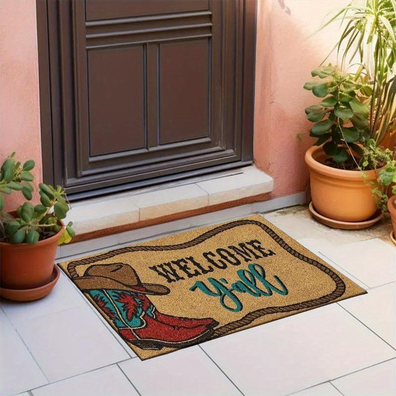 Welcome Y'all Cowboy Boot Doormat Absorbent Machine Mat with Western \for KitchenLiving Room Bedroom Bathroom Laundry Room Decor
