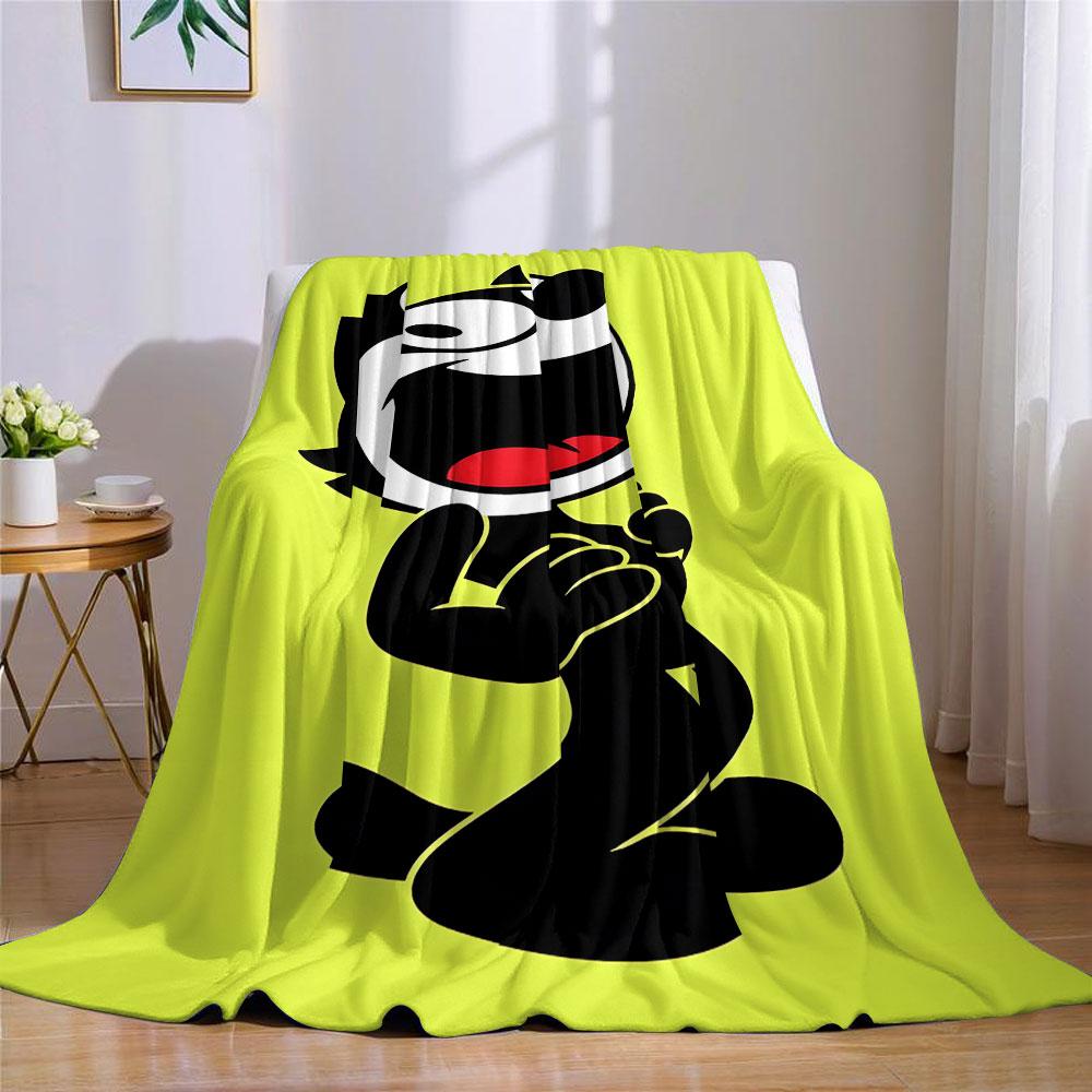 Vintage Felix The Cat Cartoon Flannel Blanket Warm Soft Halloween Christmas Couch Warm Cozy Decorative Decor Gift for All Season
