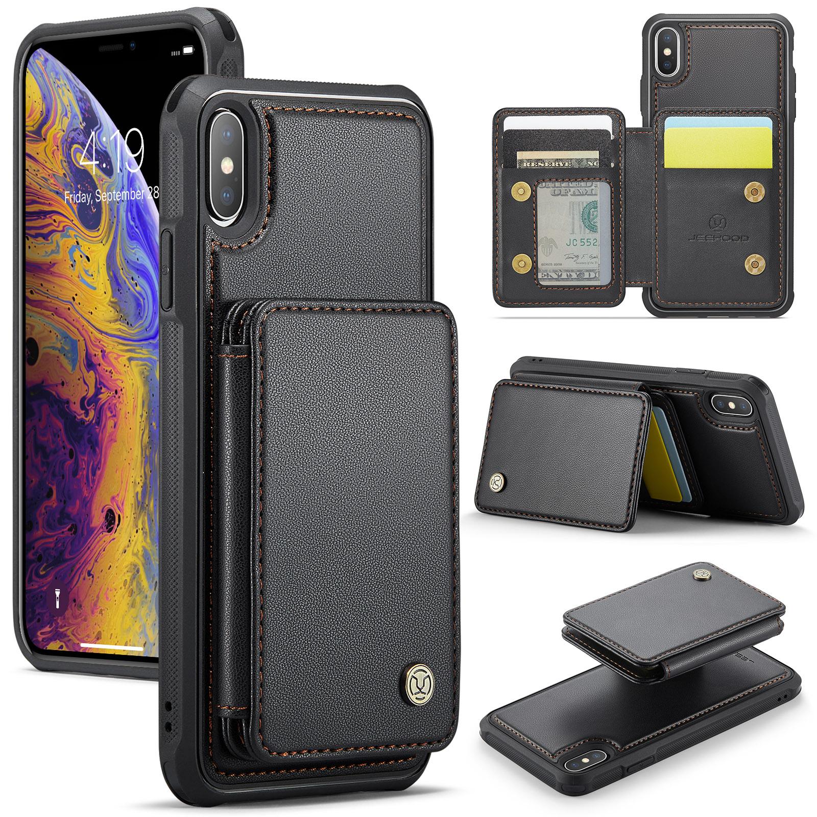 

For iPhone XS Max Case Leather Mobile Cover with Detachable Magnetic Card Bag Black