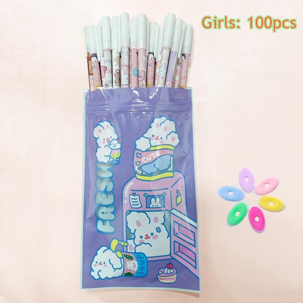 100 Pcs/Set Erasable Gel Pens Kawaii Pen Erasable Refills 0.5mm Goy Girl Student Office Writing School Gift Cute Stationery