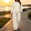 Women's Casual Neck Sweatshirt and Pants Set with Pockets, Comfortable Outfit for Fall Winter