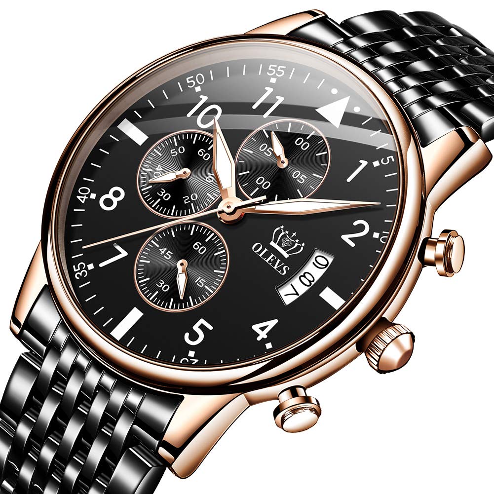 OLEVS Men's Business Watch with Metal or Stainless Steel Band, Analog Display, Stylish and Casual Watch
