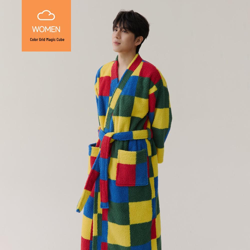 

Жіночий товстий кораловий флісовий картатий зимовий халат - Дуже довгий, теплий, антистатичний піжамний комплект Extra Large