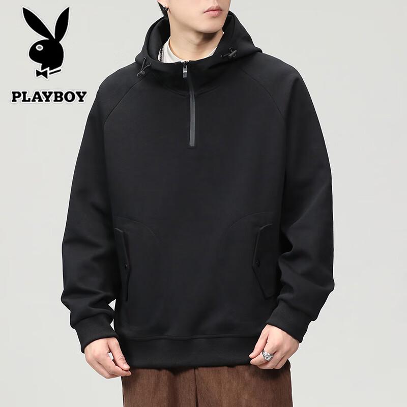 Playboy Men's American Style Half-Zip Hooded Jacket