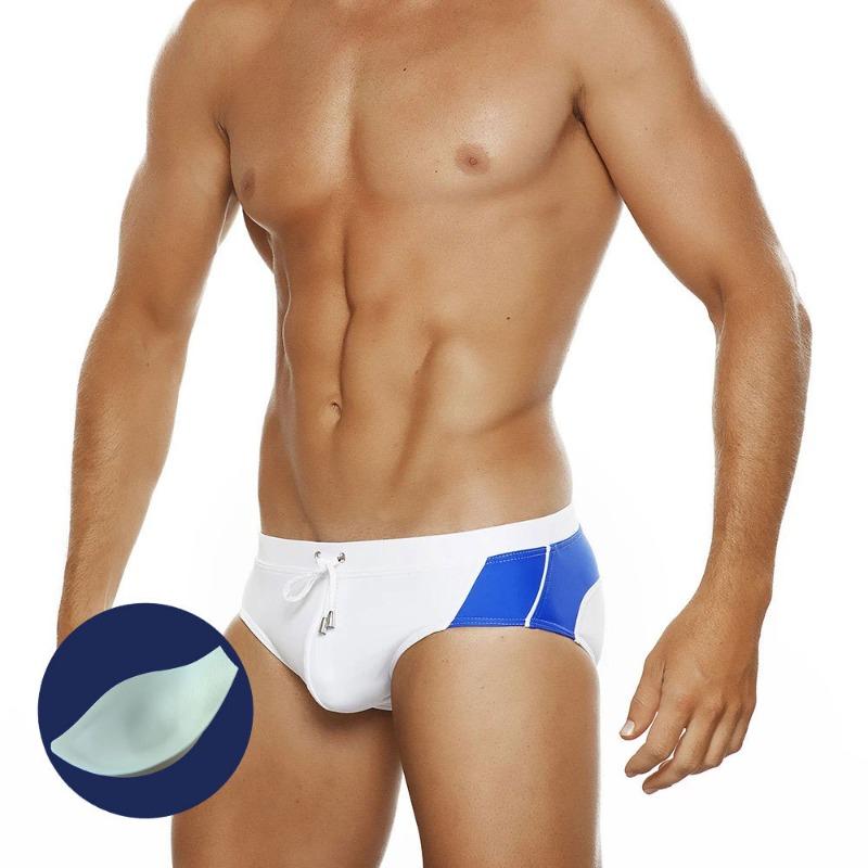 UXH men's new summer fashion color matching triangle swimming trunks with cup anti-light three-dimensional, triangle beach shorts